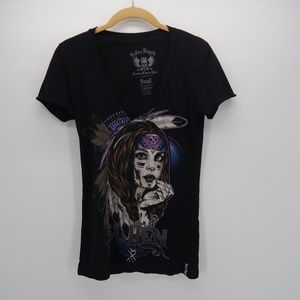 Sullen Angels Black V-Neck Indian Girl T-Shirt